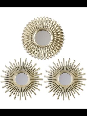 Lightweight Gold Decorative Sunburst Wall Mirror Decor Set - 3 Piece